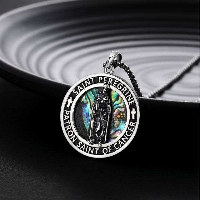 Collana con ciondolo in argento Sterling Abalone Shellfish Saint Peregrine con parola incisa per uomo-5