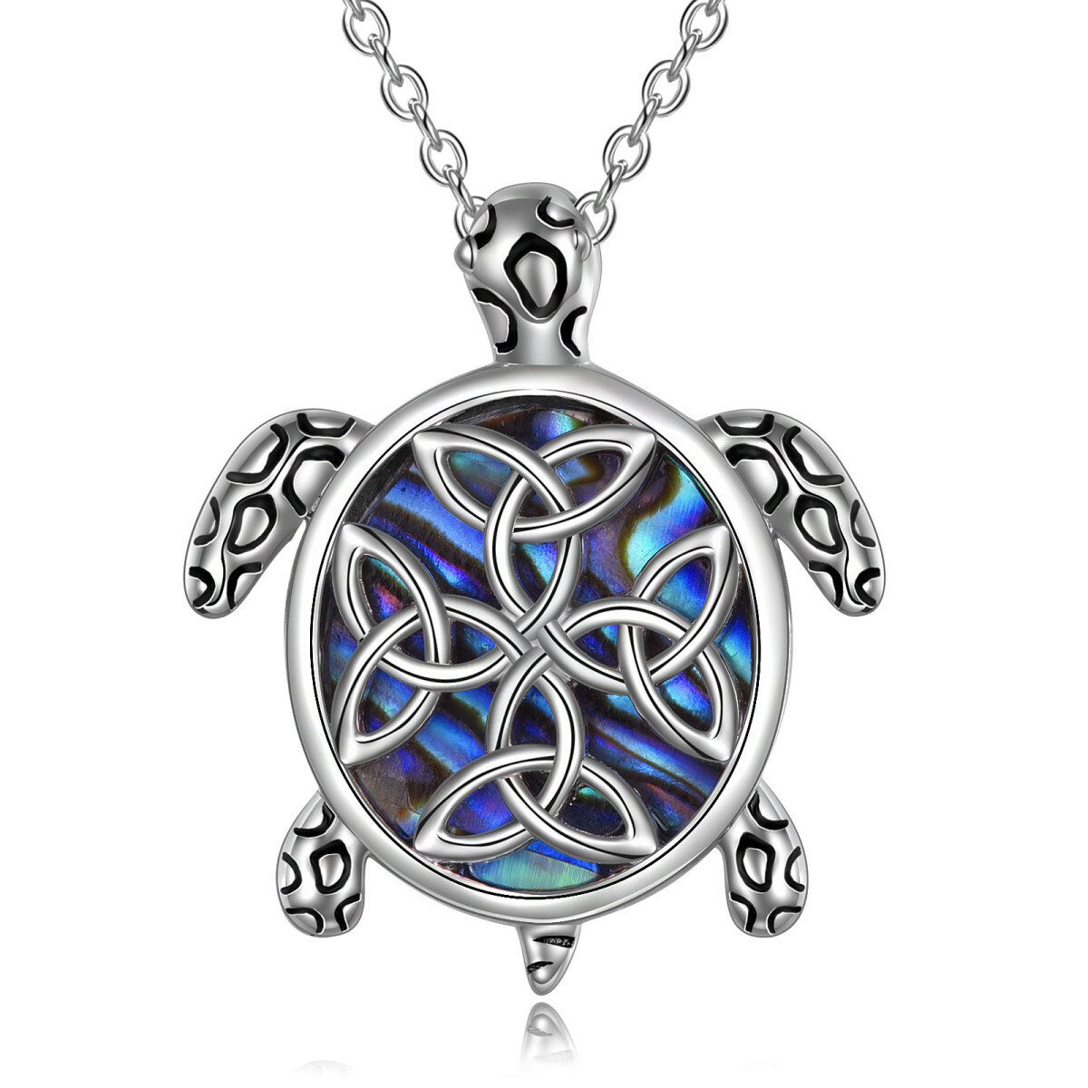 Collar con colgante de plata de ley Abalone Shellfish Sea Turtle & Celtic Knot-1