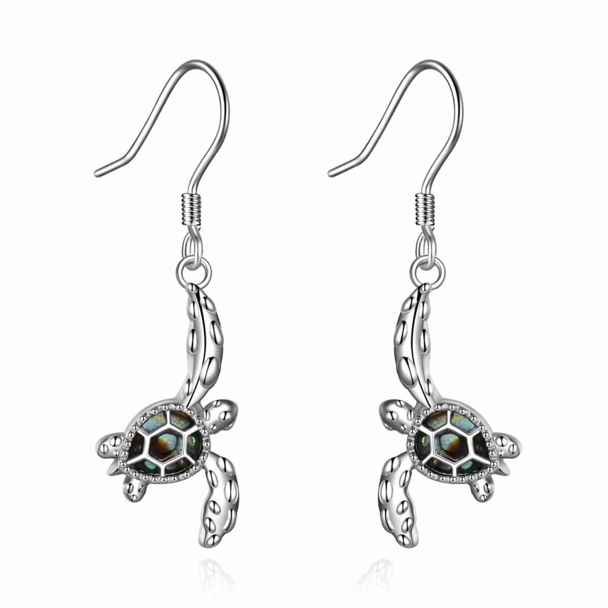 Sterling Silver Abalone Shellfish Sea Turtle Drop Earrings-1