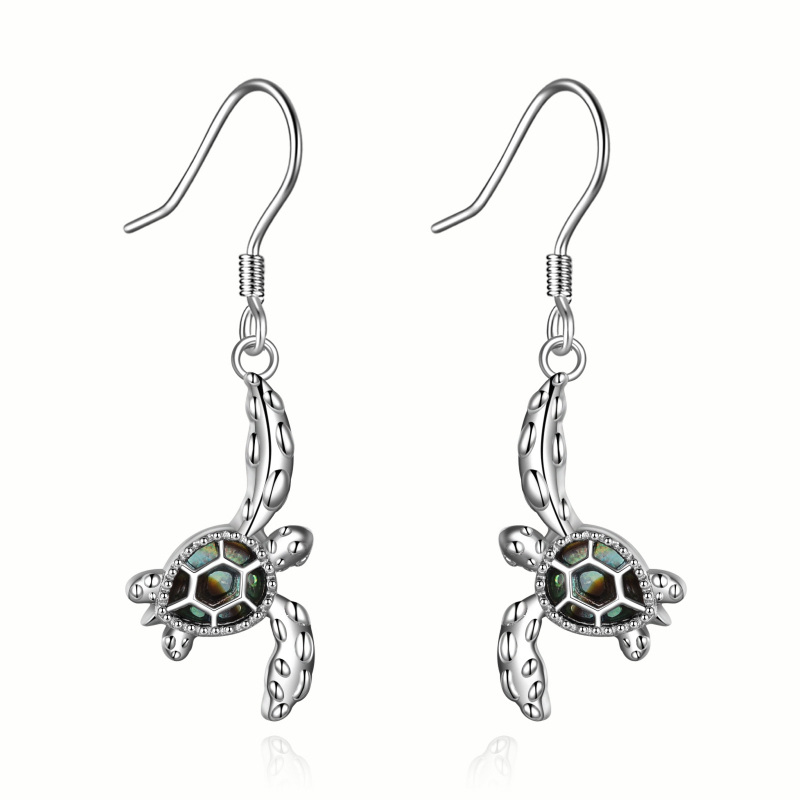 Sterling Silver Abalone Shellfish Sea Turtle Drop Earrings