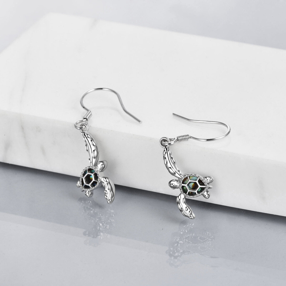 Pendientes Abalone Shellfish Sea Turtle de plata de ley-2