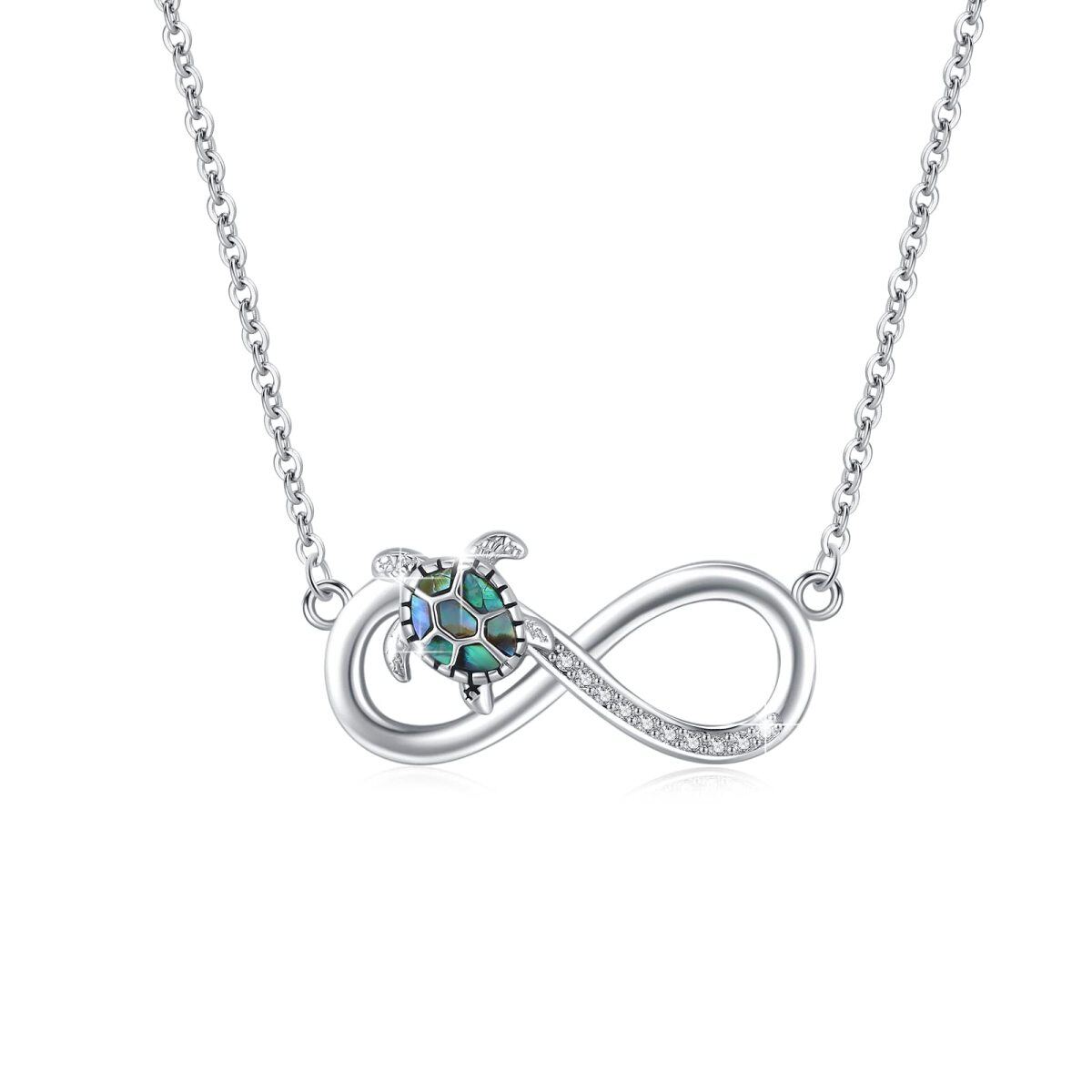 Collier avec pendentif en forme de tortue de mer et de coquillages d'ormeau en argent sterling avec symbole infini pour femme-1