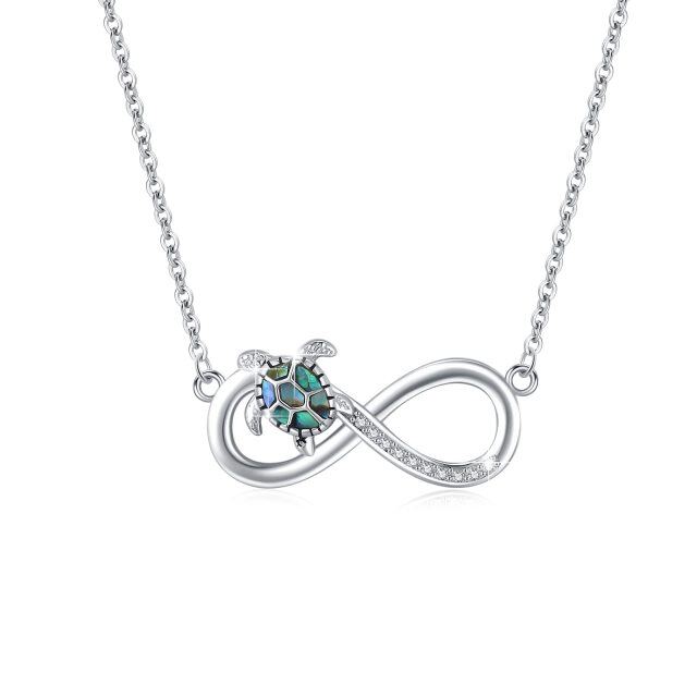 Sterling Silver Abalone Shellfish & Cubic Zirconia Sea Turtle & Infinity Symbol Pendant Necklace-1