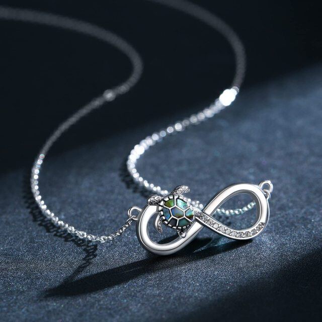 Sterling Silver Abalone Shellfish & Cubic Zirconia Sea Turtle & Infinity Symbol Pendant Necklace-4