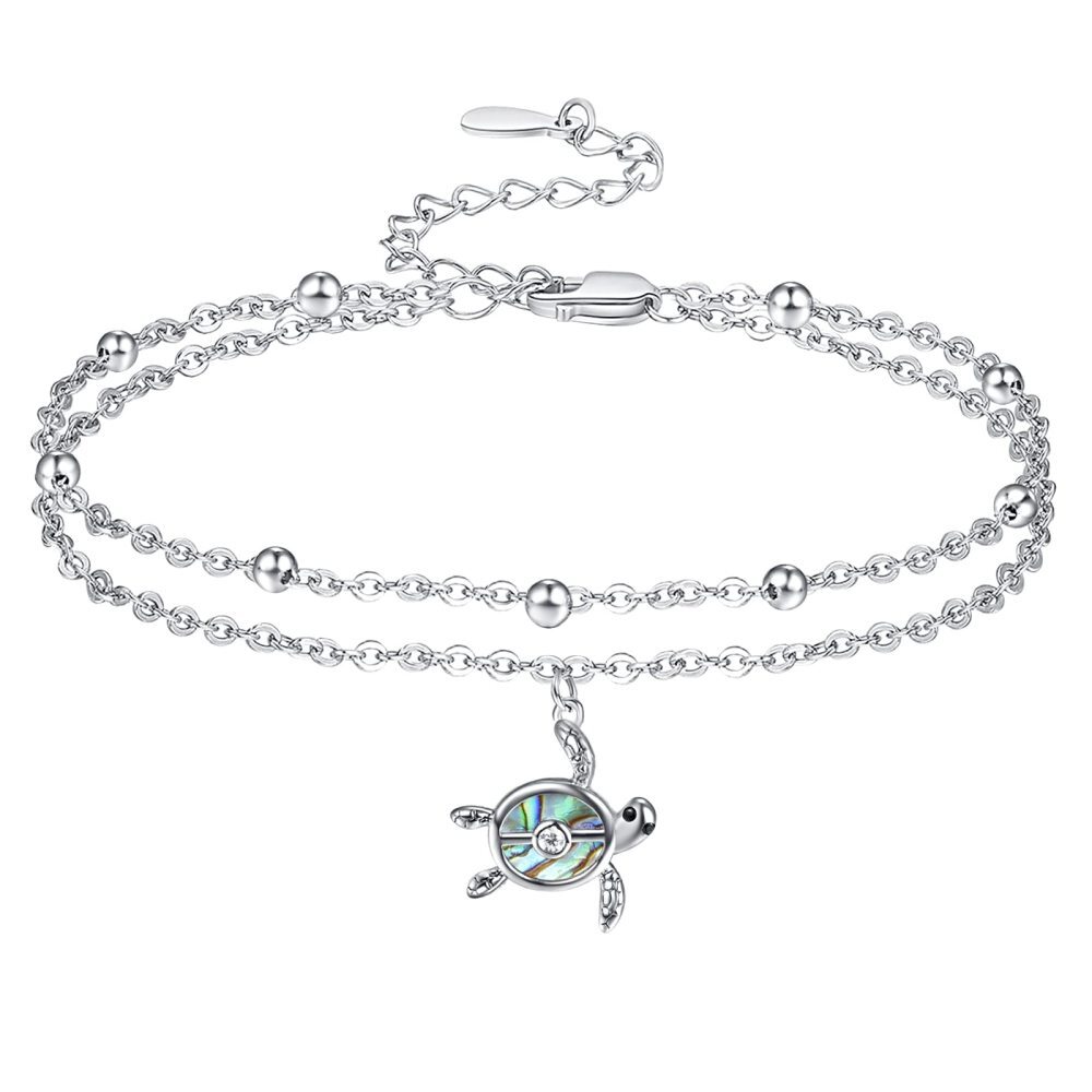 Bracelet de cheville en argent Abalone Coquillage Tortue de mer multicouches-1