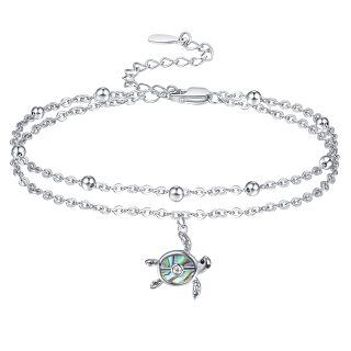 Sterling Silver Abalone Shellfish Sea Turtle Multi-layered Anklet-22