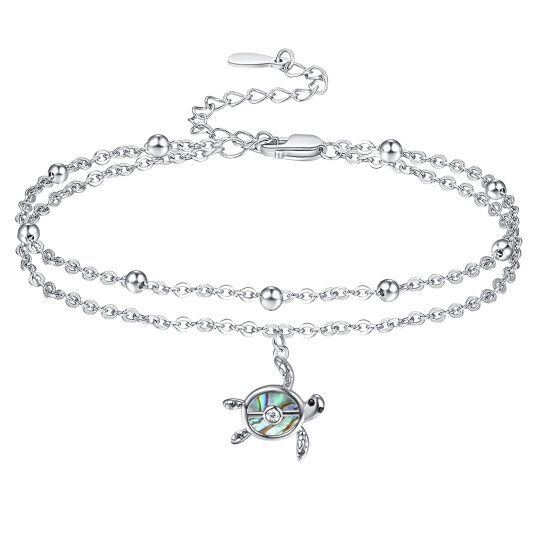 Sterling Silver Abalone Shellfish Sea Turtle Multi-layered Anklet-1