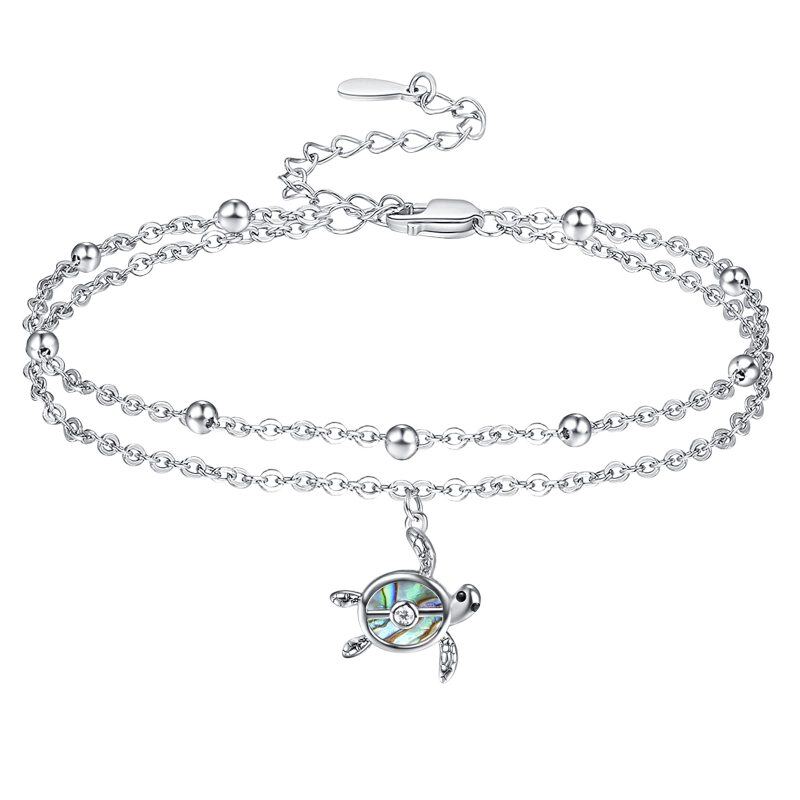 Sterling Silver Abalone Shellfish Sea Turtle Multi-layered Anklet