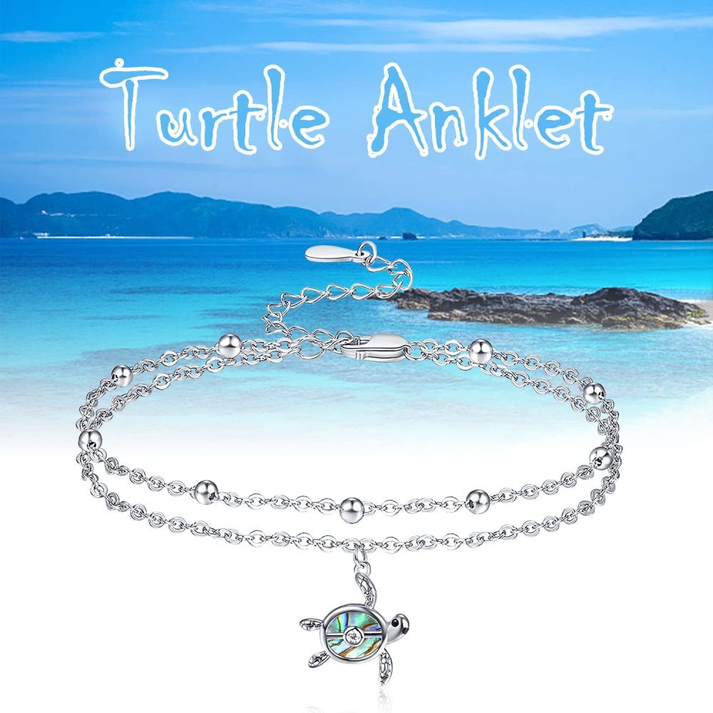 Bracelet de cheville en argent Abalone Coquillage Tortue de mer multicouches-4