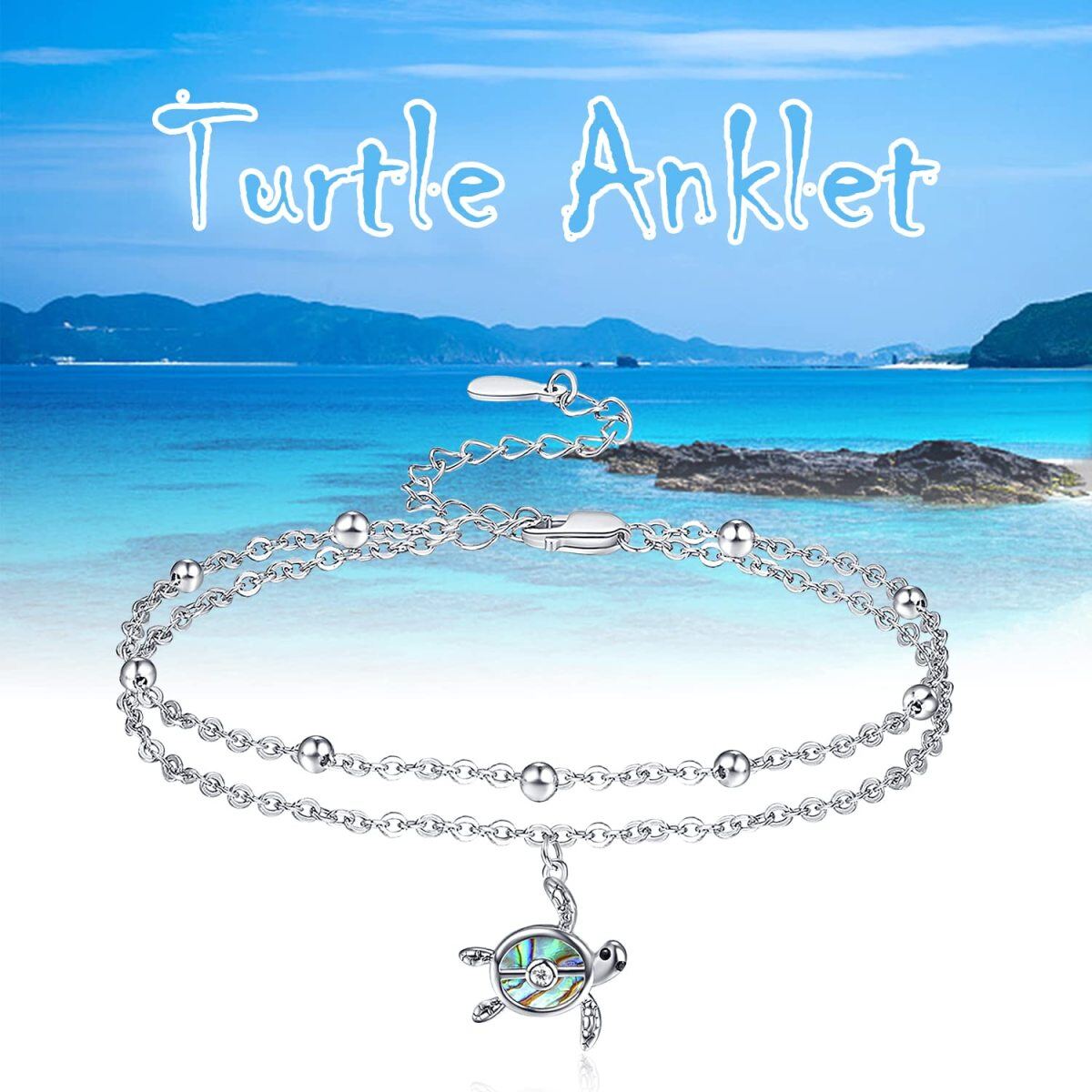 Bracelet de cheville en argent Abalone Coquillage Tortue de mer multicouches-4