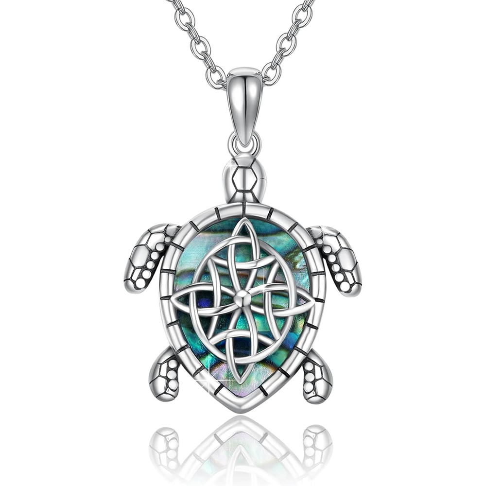 Sterling Silver Abalone Shellfish Sea Turtle Pendant Necklace-1