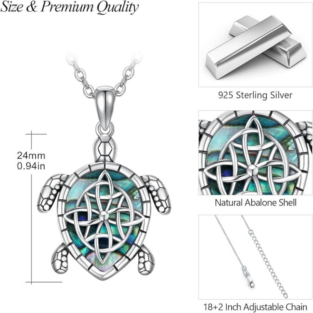 Sterling Silver Abalone Shellfish Sea Turtle Pendant Necklace-5