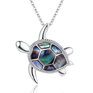 Sterling Silver Abalone Shellfish Sea Turtle Pendant Necklace-4