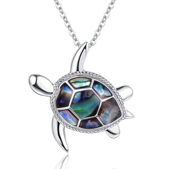 Collana con ciondolo a forma di tartaruga di mare in argento sterling con conchiglia Abalone