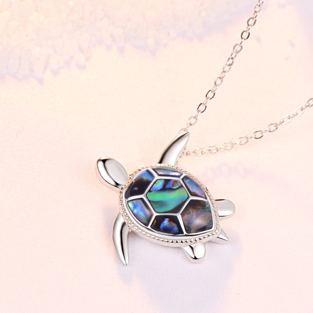 Sterling Silver Abalone Shellfish Sea Turtle Pendant Necklace-3