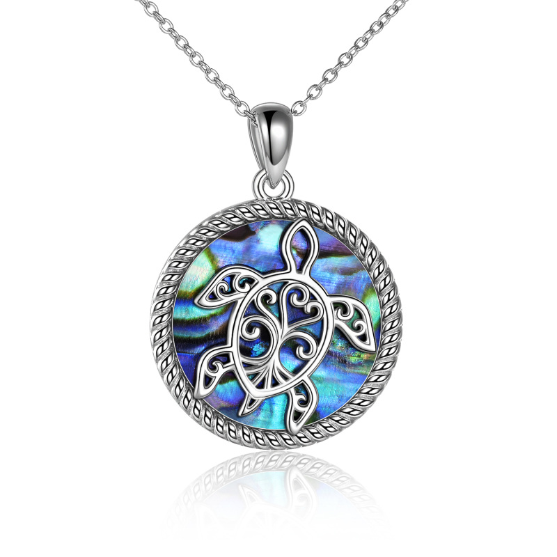 Sterling Silver Abalone Shellfish Sea Turtle Pendant Necklace-9