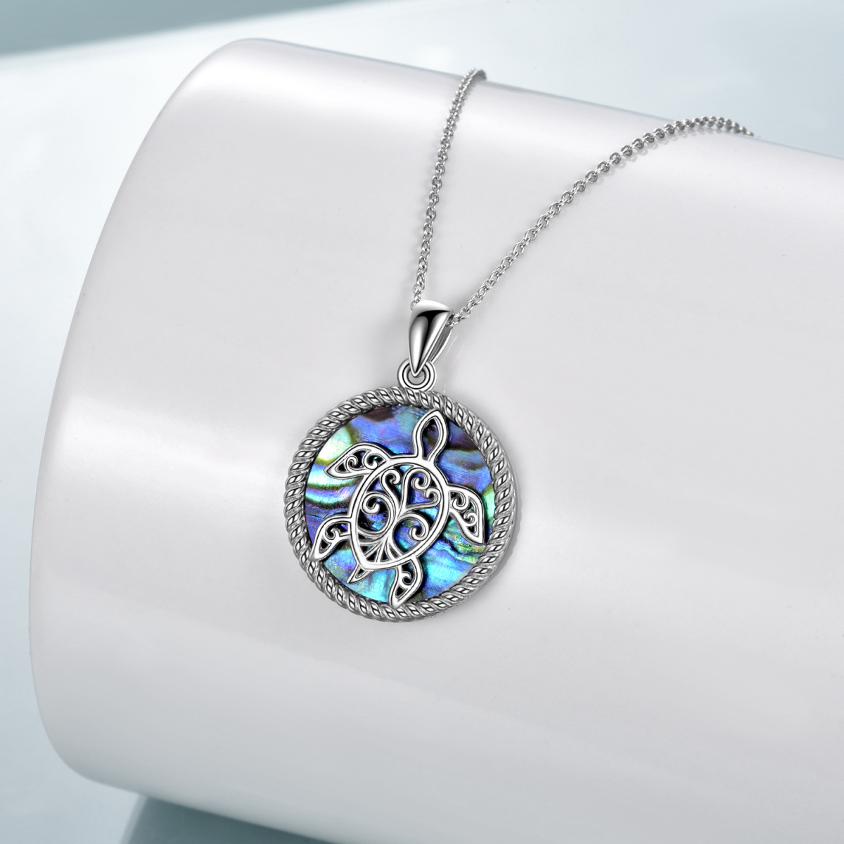 Collar de plata de ley Abalone Shellfish Sea Turtle Pendant-3