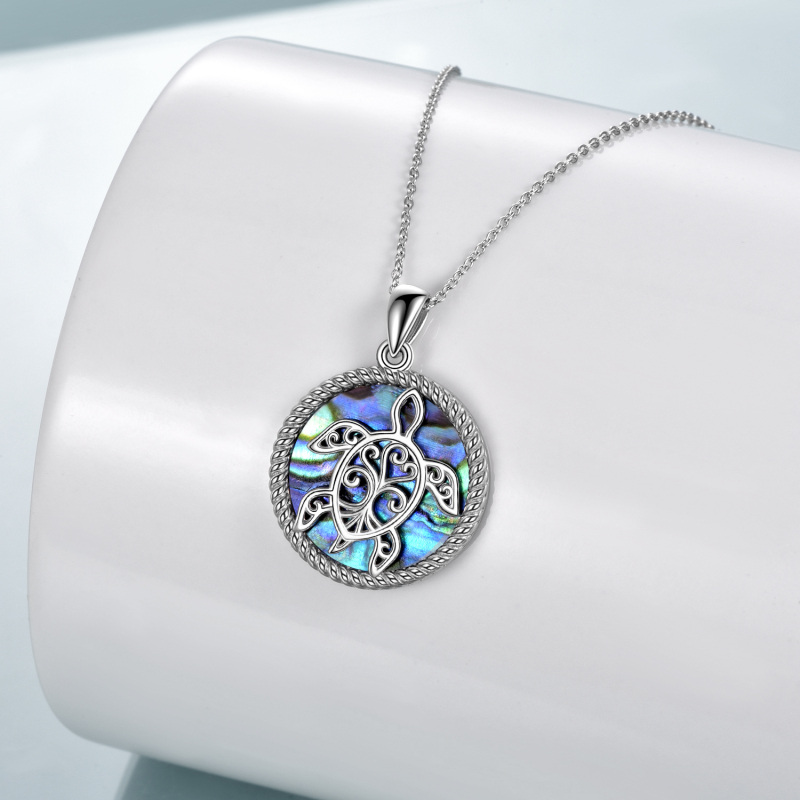 Sterling Silver Abalone Shellfish Sea Turtle Pendant Necklace-3