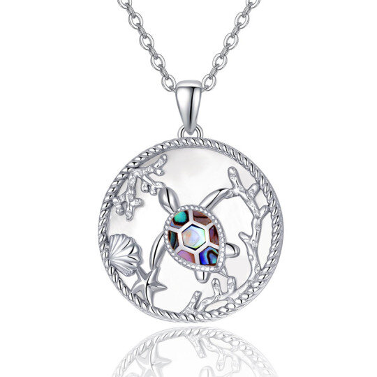 Collier pendentif tortue de mer en argent sterling avec ormeau et coquillages