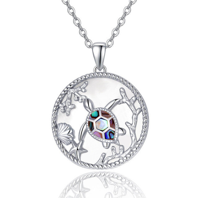 Collana con ciondolo a forma di tartaruga di mare in argento sterling con conchiglia Abalone-1