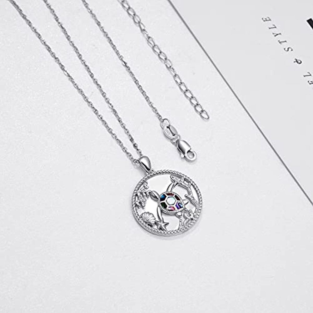 Collier pendentif tortue de mer en argent sterling avec ormeau et coquillages-4