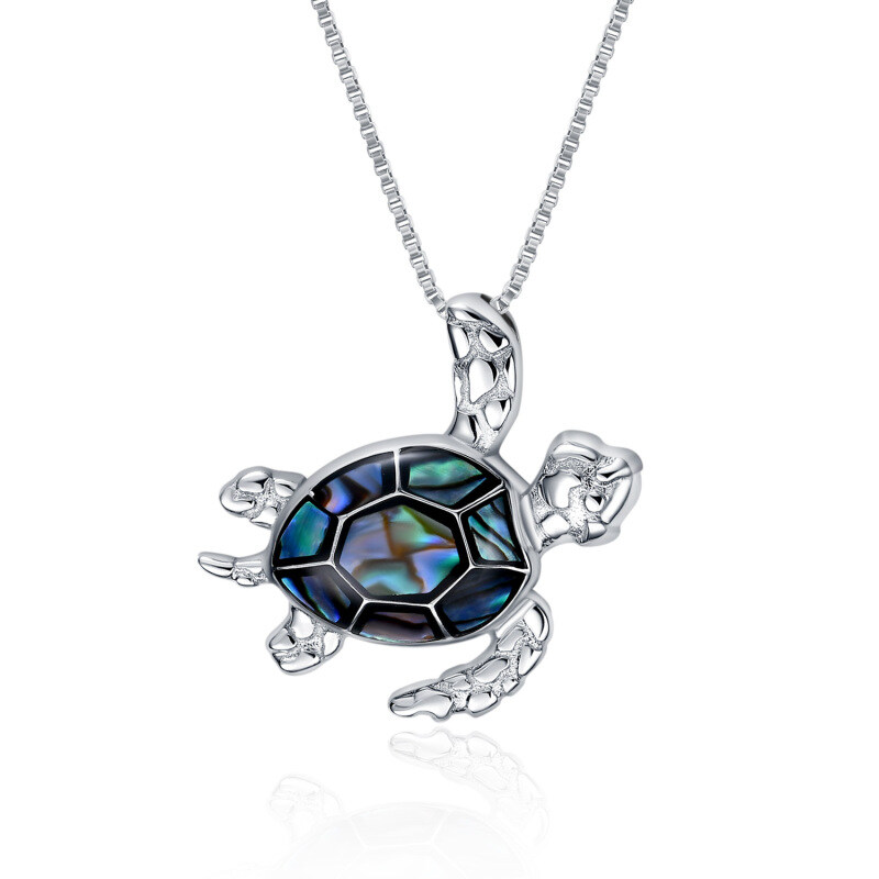 Sterling Silver Abalone Shellfish Sea Turtle Pendant Necklace-14