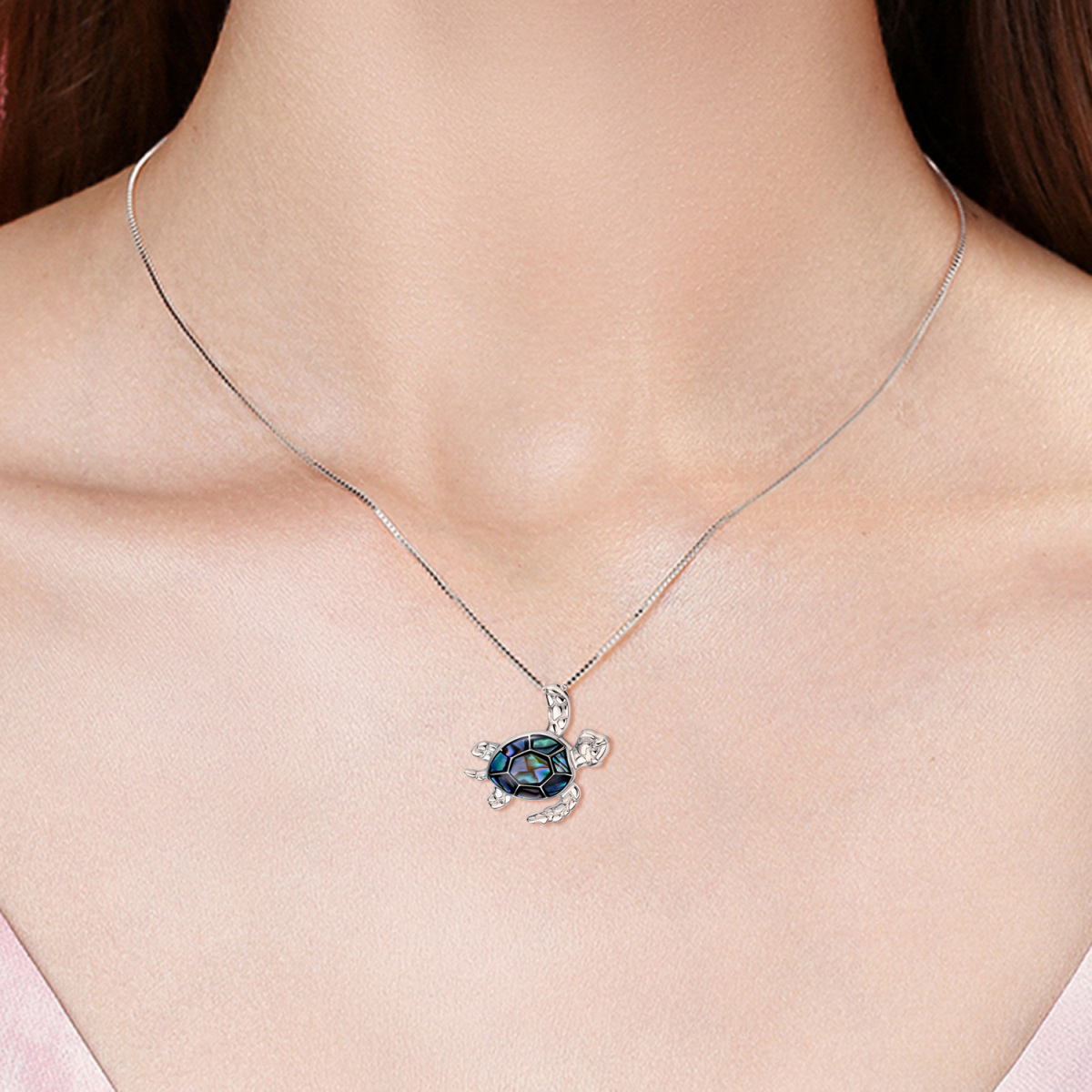 Collar de plata de ley Abalone Shellfish Sea Turtle Pendant-2