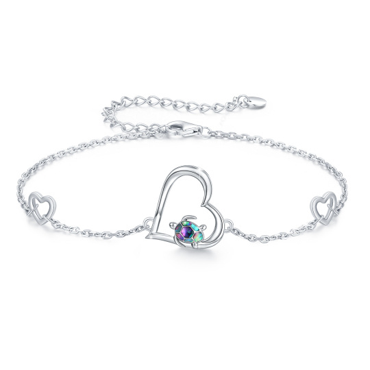 Bracciale con ciondolo a forma di tartaruga e tartaruga in argento sterling con conchiglia Abalone