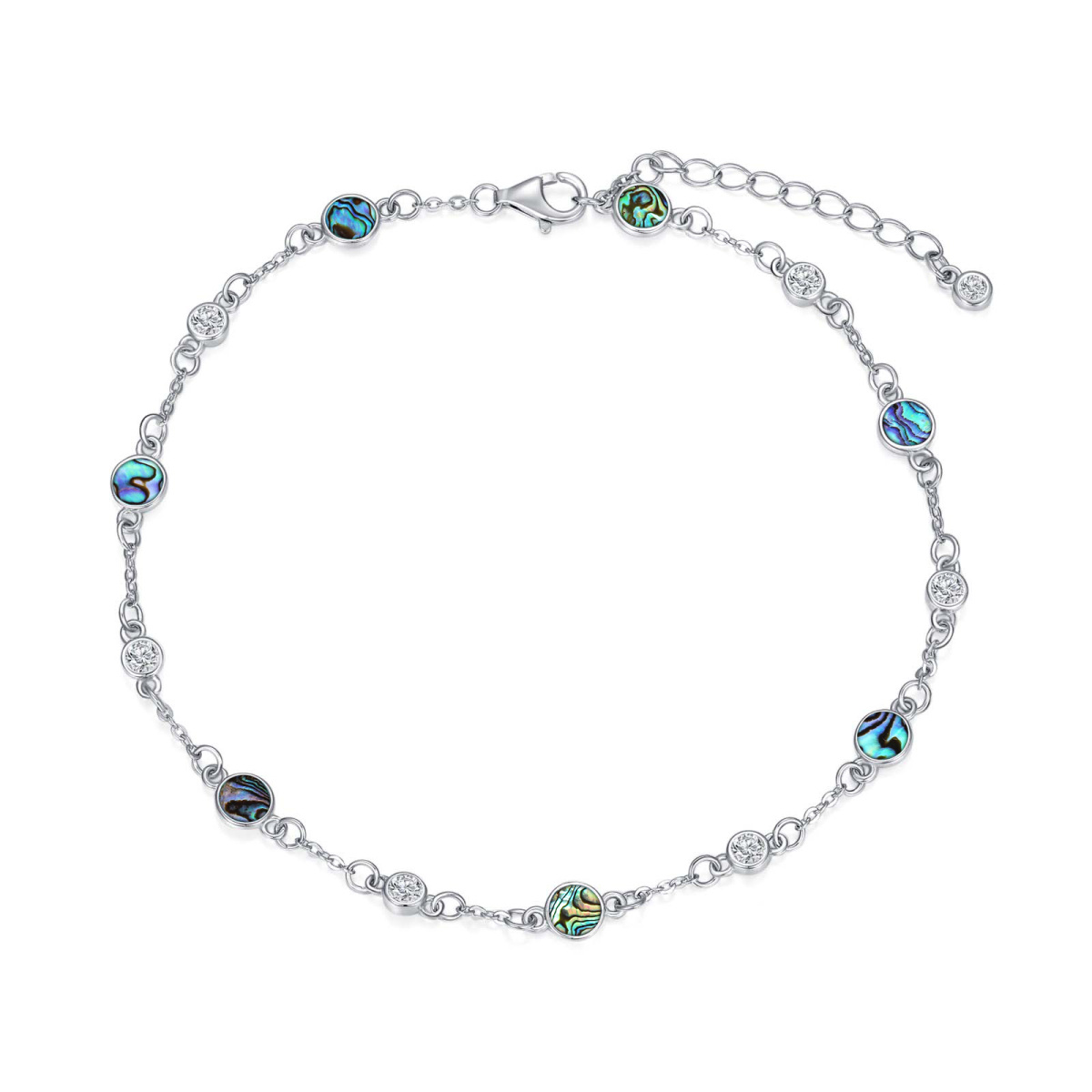 Sterling Silver Abalone Shellfish Single Layer Anklet-1