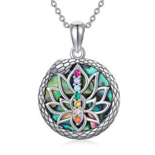 Sterling Silver Abalone Shellfish Snake With Lotus Chakras Pendant Necklace For Women-36