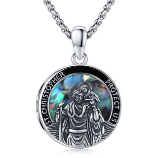 Sterling Silver Abalone Shellfish St. Christopher Photo Personalised Photo Locket Necklace With Engraved Word-32