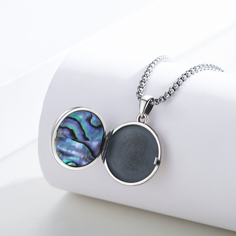 Sterling Silber Abalone Muschel St. Christopher Foto personalisierte Foto Medaillon Halskette mit eingraviertem Wort-4