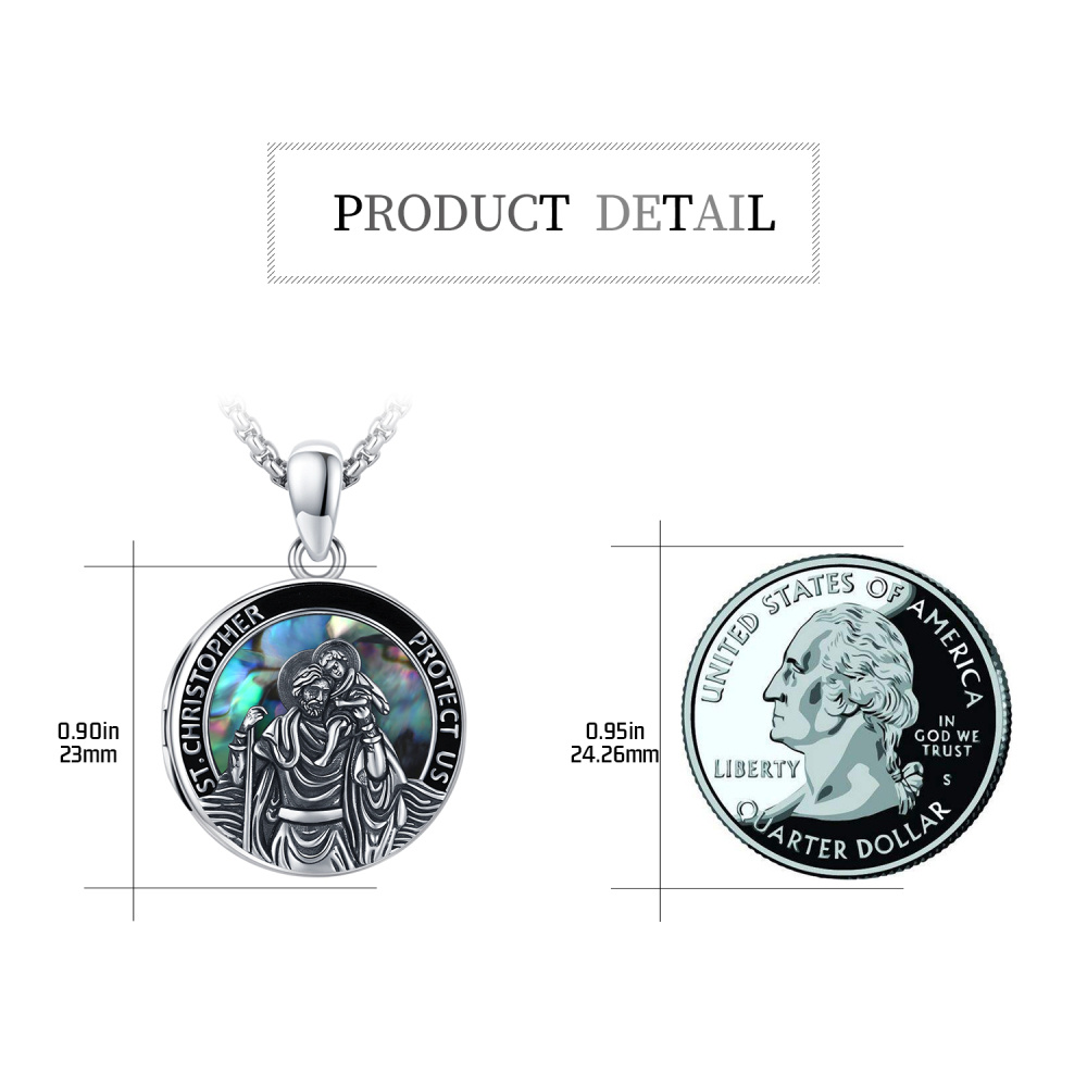 Sterling Silber Abalone Muschel St. Christopher Foto personalisierte Foto Medaillon Halskette mit eingraviertem Wort-7