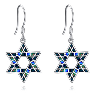 Sterling Silver Abalone Shellfish Star Of David Drop Earrings-20