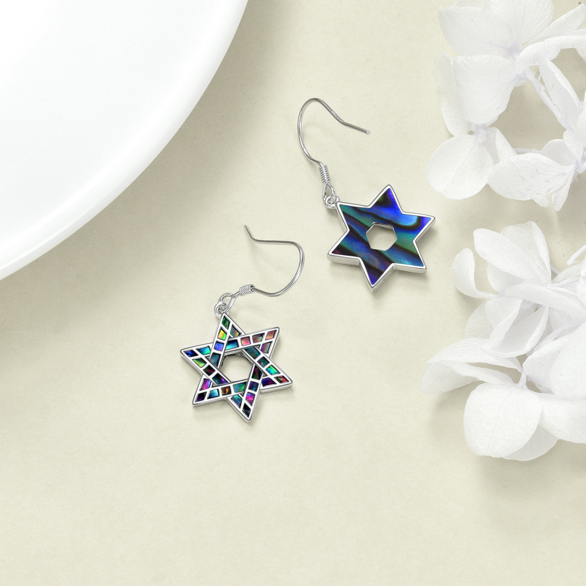 Sterling Silver Abalone Shellfish Star Of David Drop Earrings-4