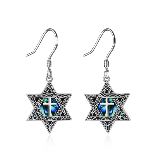 Sterling Silver Abalone Shellfish Star Of David Drop Earrings