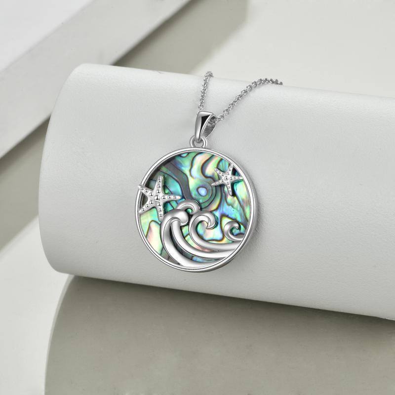 Sterling Silver Abalone Shellfish Starfish & Spray Pendant Necklace-4