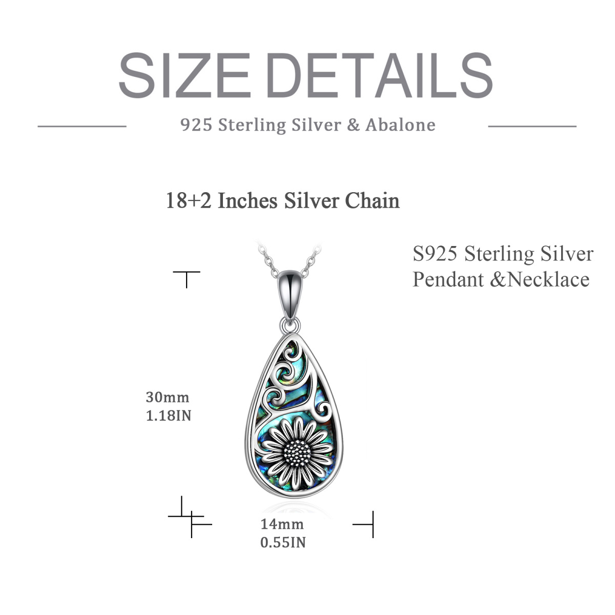 Sterling Silver Abalone Shellfish Sunflower & Drop Shape Pendant Necklace-4