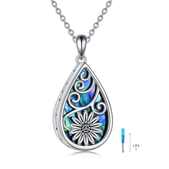 Sterling Silver Abalone Shellfish Sunflower Urn Necklace for Ashes