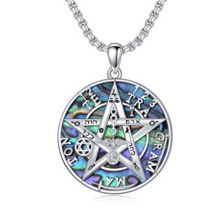 Sterling Silver Abalone Shellfish Tetragrammaton Pentagram Pendant Necklace for Men-3