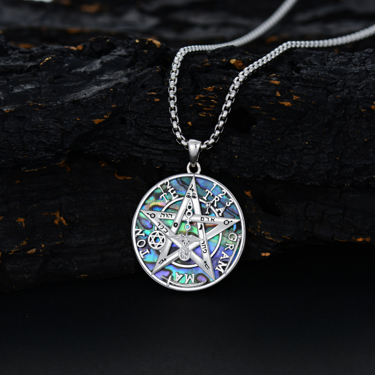 Halskette mit Pentagramm-Anhänger aus Sterlingsilber mit Abalone-Muschel-4