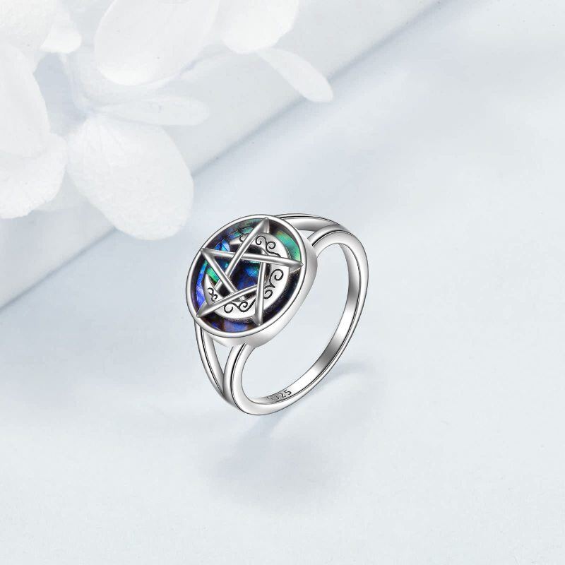 Sterling Silver Abalone Shellfish Tetragrammaton Pentagram Ring-3