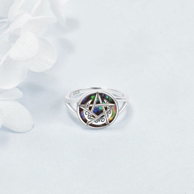 Sterling Silver Abalone Shellfish Tetragrammaton Pentagram Ring-4