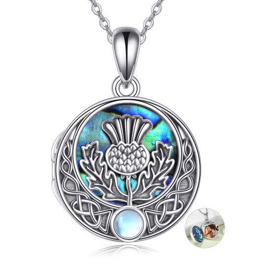 Sterling zilveren Abalone schelpdieren distel bloem & Keltische knoop Gepersonaliseerde foto zakje ketting