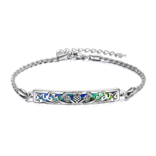 Bracciale con ciondolo a forma di cardo in argento sterling con molluschi e abaloni