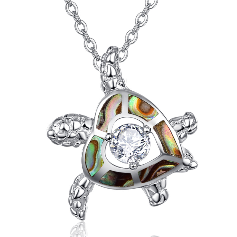 Sterling zilveren abalone schelpdieren schildpad hanger ketting-1