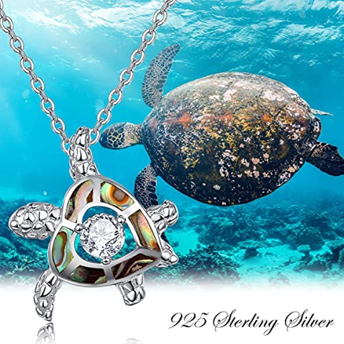 Sterling Silver Abalone Shellfish Tortoise Pendant Necklace-4