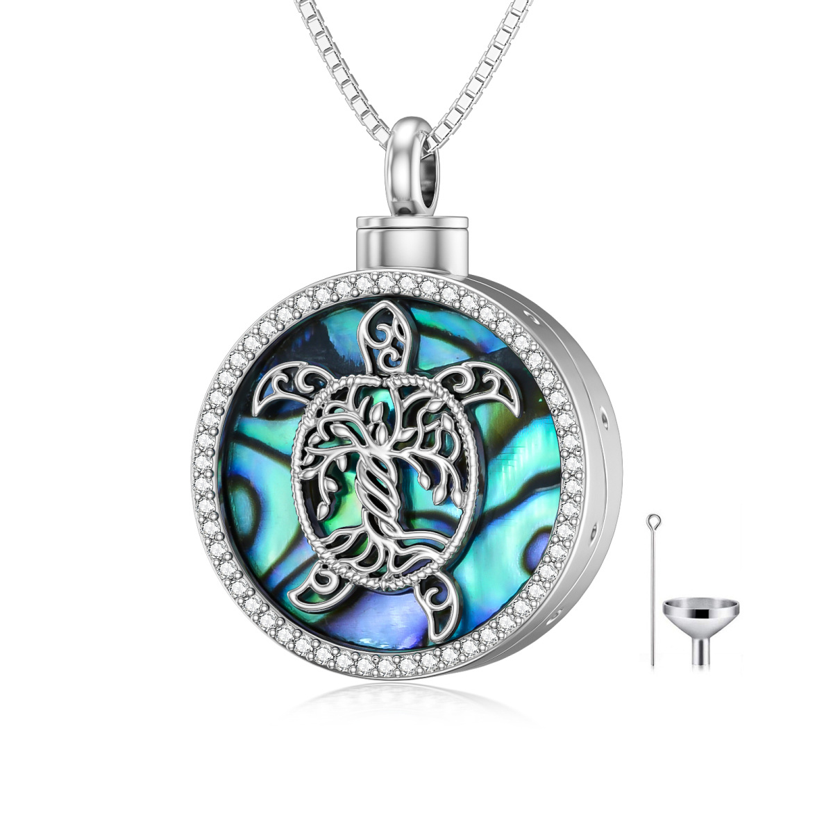 Collana di urna per ceneri in argento sterling conchiglia Abalone e tartaruga-1