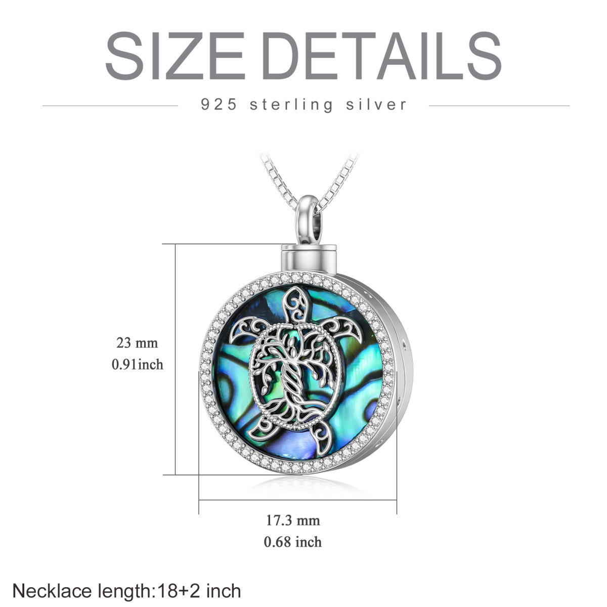 Sterling zilveren Abalone schelpdieren schildpad Urn ketting voor as-5