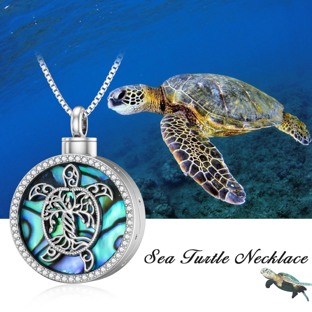 Sterling Silver Abalone Shellfish Tortoise Urn Necklace for Ashes-6